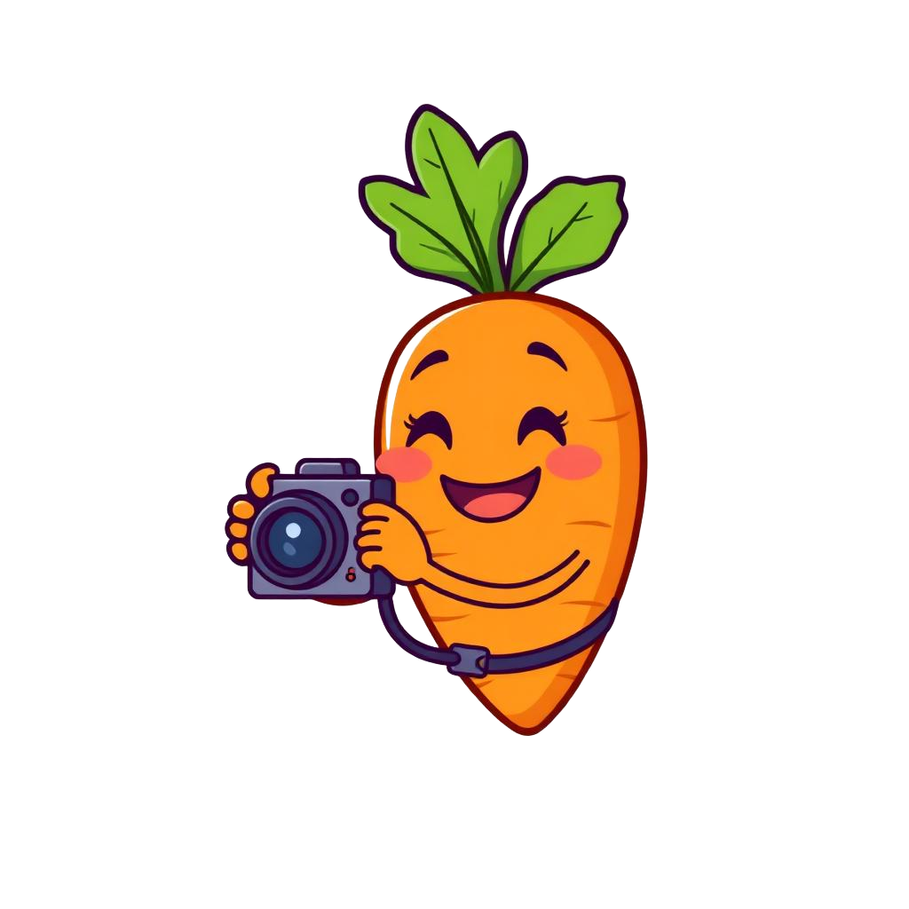 Carrot mascot with a camera
