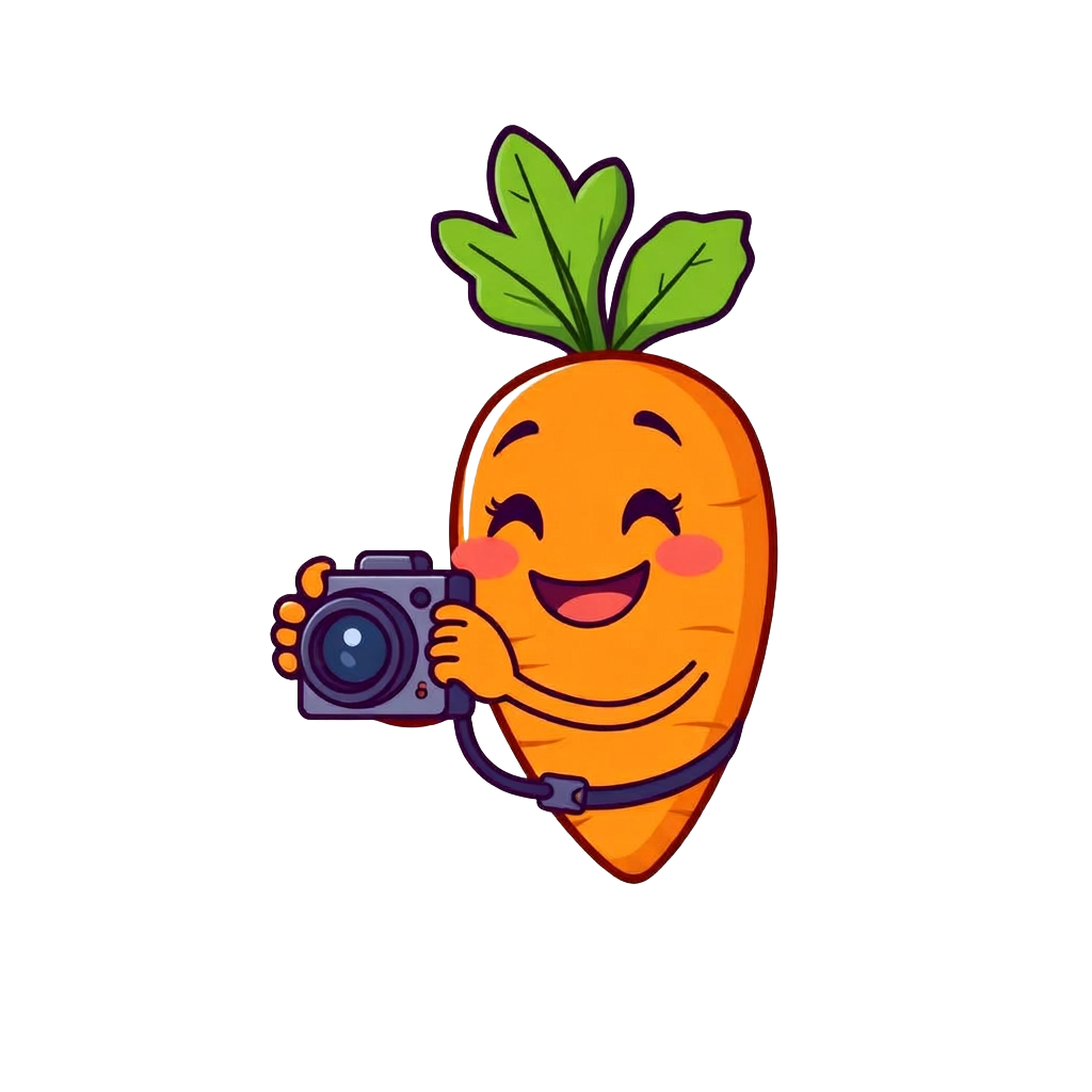 Carrot mascot with a camera