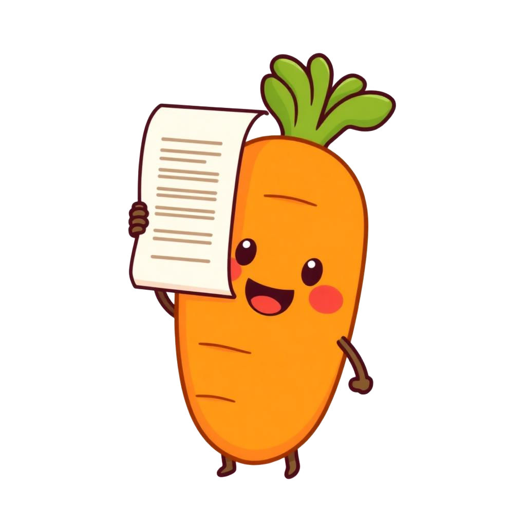 Carrot mascot holding a receipt